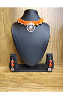 Orange Braided Tarsel And Silver Charms Combine Choker (KR459)